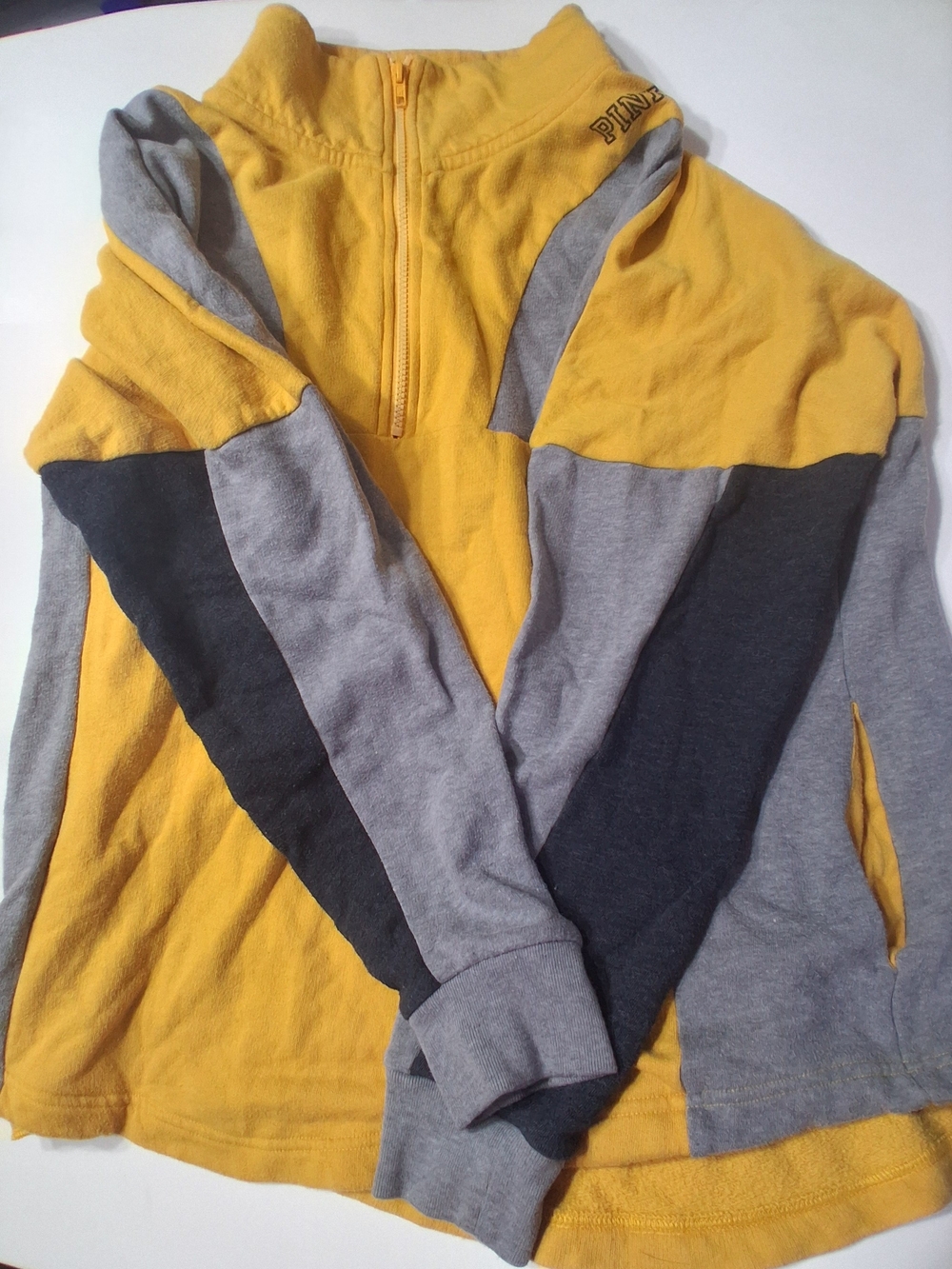 Victoria’s Secret PINK Quarter Zip Sweatshirt Women M Yellow Gray Colorblock Y2K